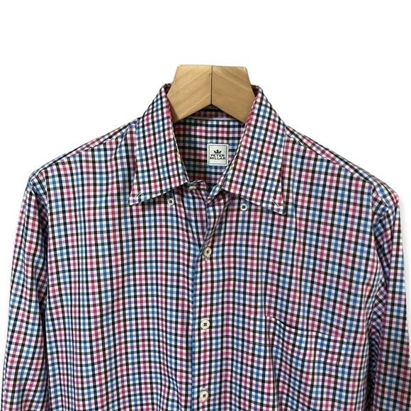 Peter Millar Men’s Pink Brown Blue Plaid Button Front Long Sleeve Shirt, Medium - Picture 3 of 9